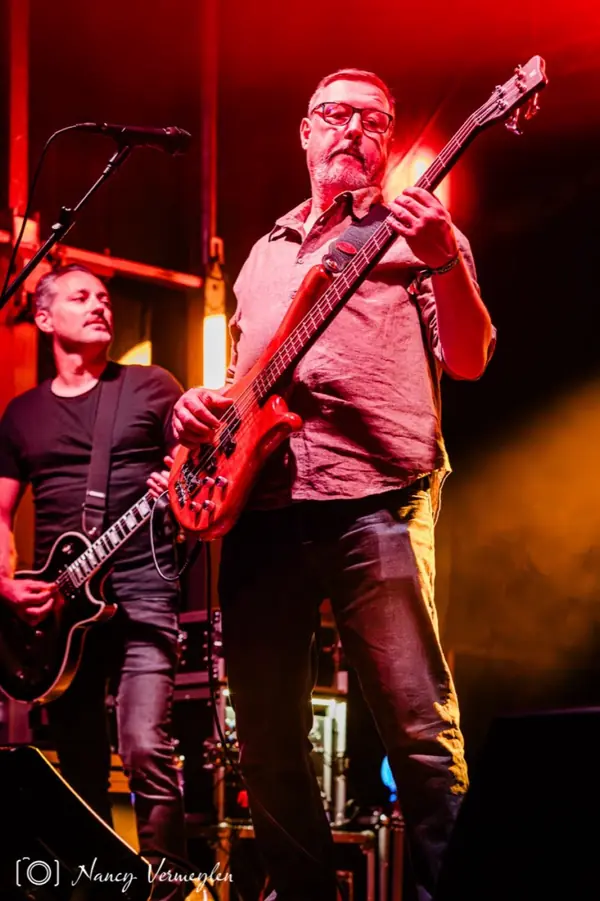 Bassist in rood licht
